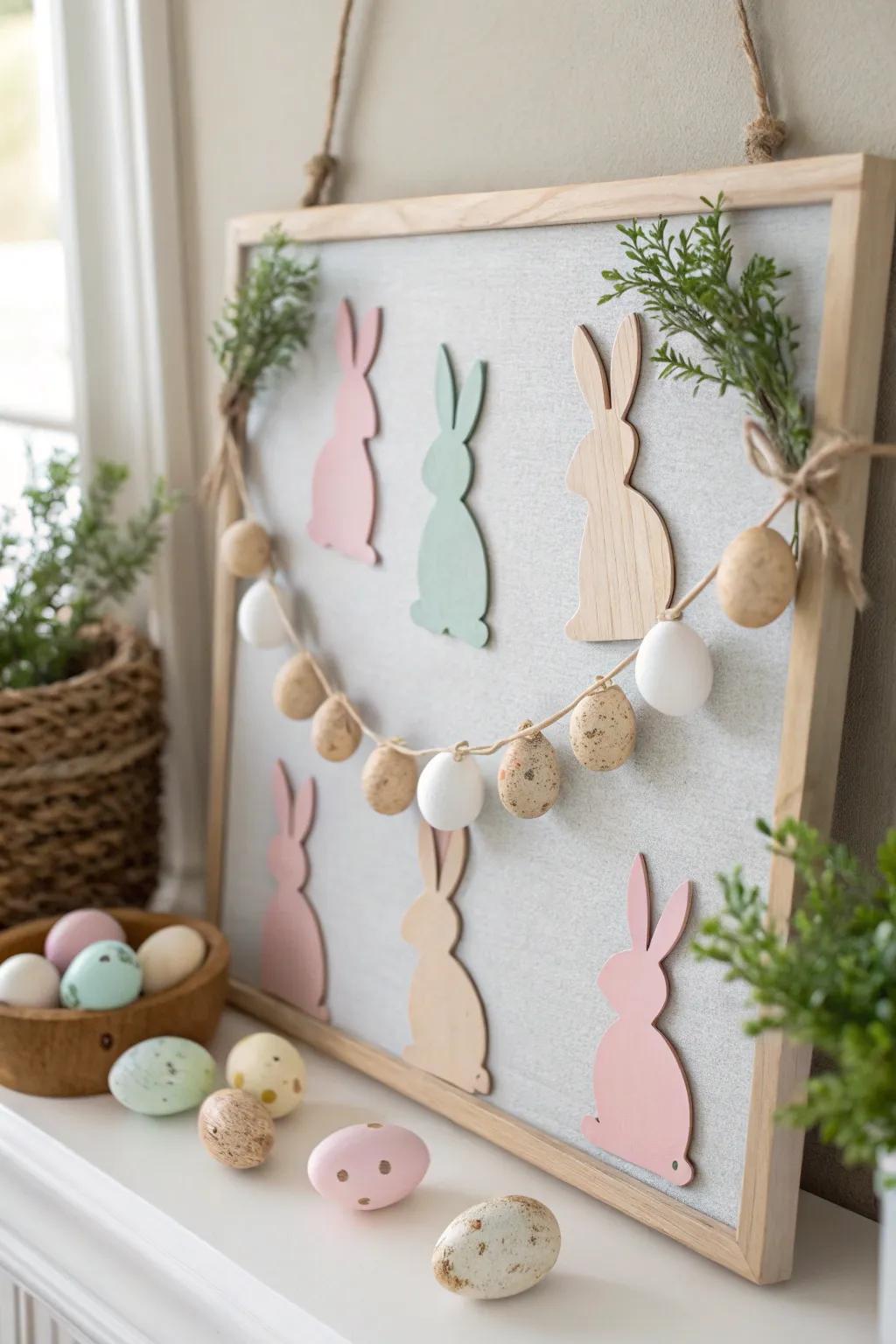 Add a whimsical touch with a garland of bunnies and eggs, perfect for welcoming Easter!