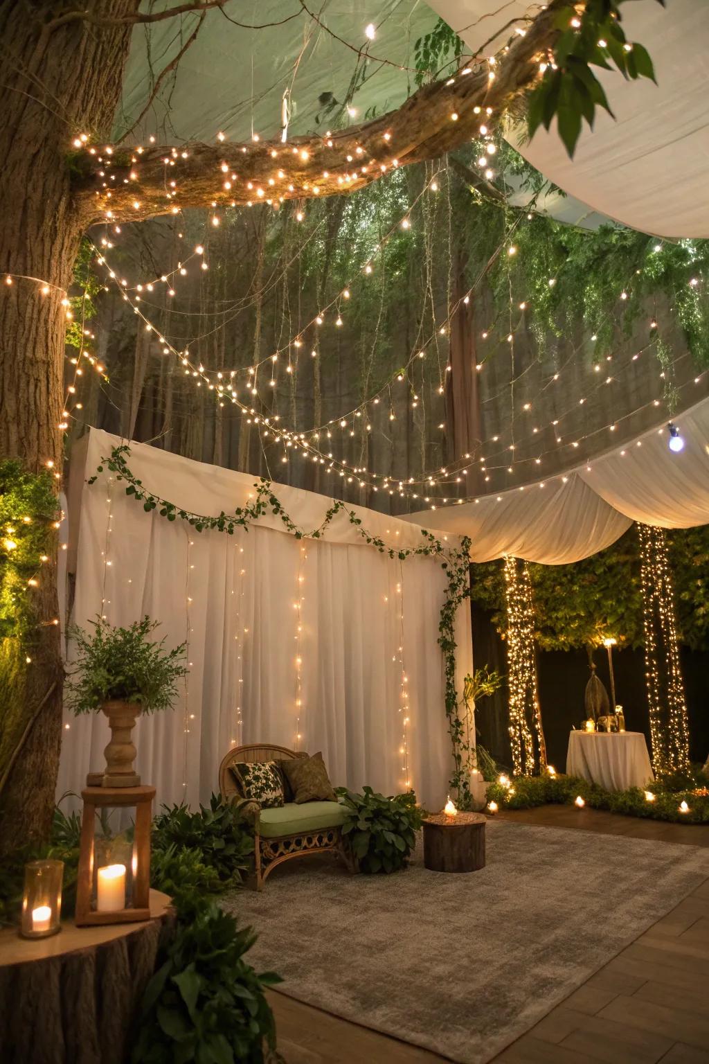 Let twinkling fairy lights illuminate your space with a touch of magic. #HomeDecor #LightingIdeas