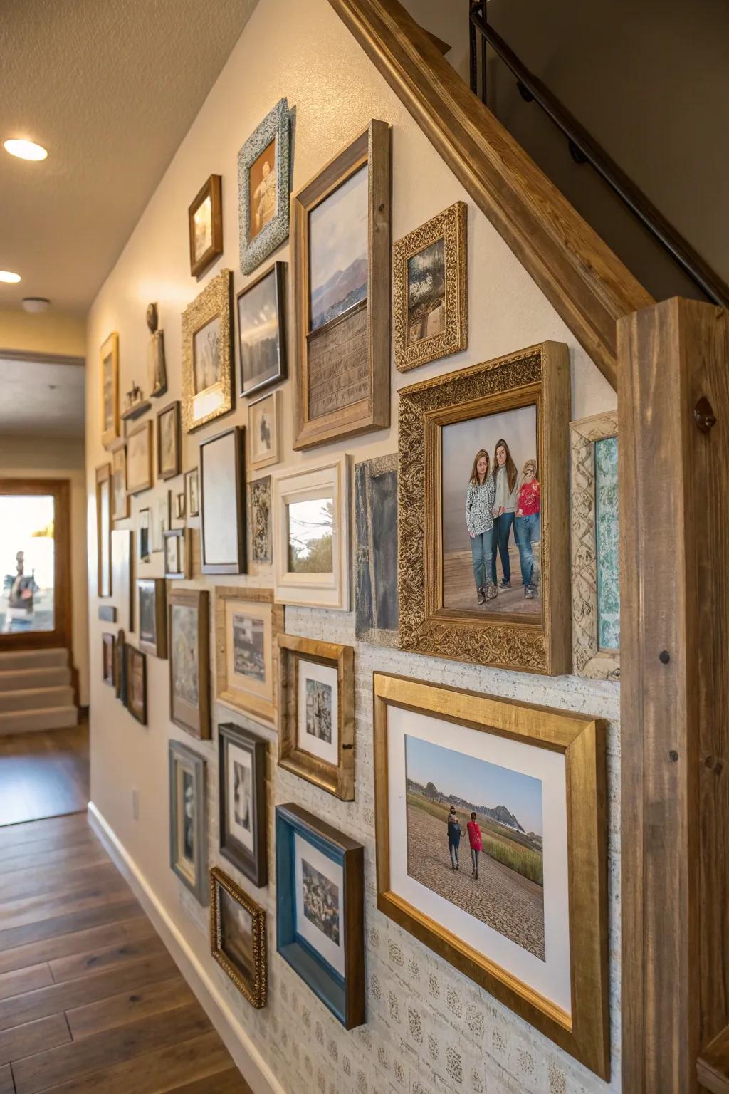 Create a captivating gallery wall with a playful mix of frame styles that reflect your personal taste.