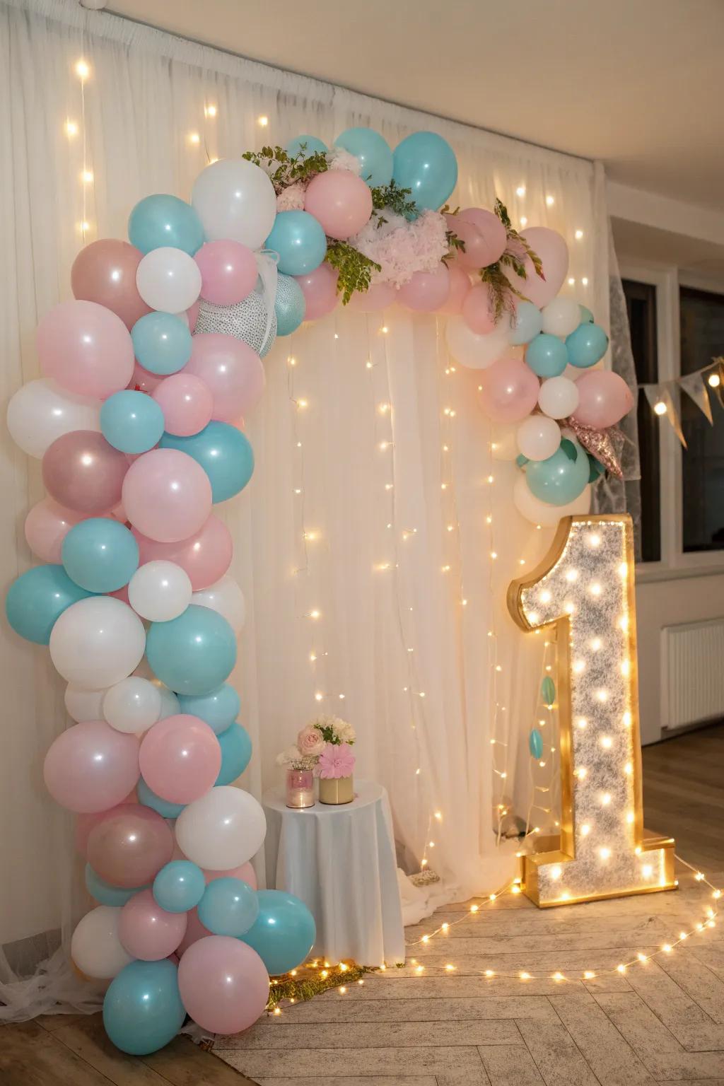 Transform your space with a stunning balloon garland that adds a touch of whimsy to the celebration.