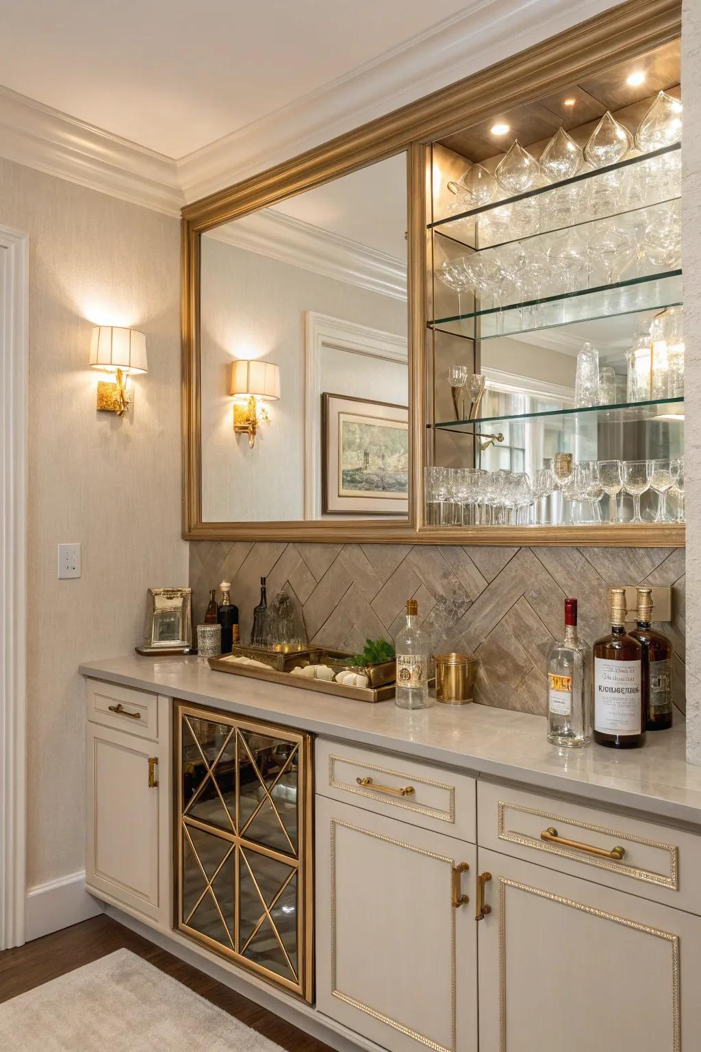 Create a sense of depth with mirrored backsplashes that reflect elegance and light.