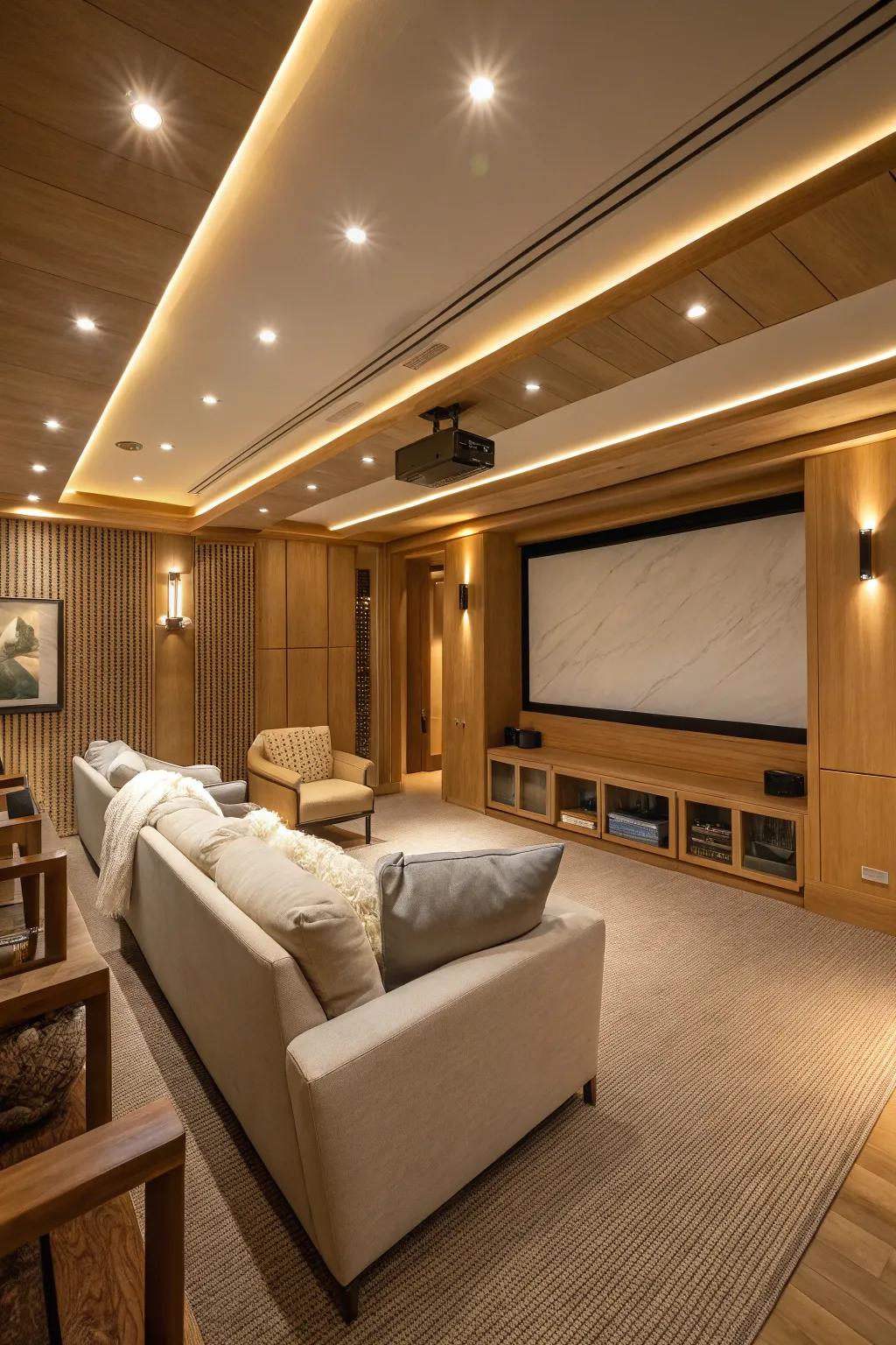 Elevate your home theater with sleek LED strip lights for a modern, ambient feel.