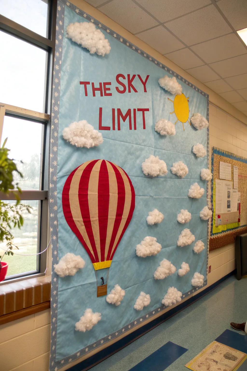Let your bulletin boards be the canvas for dreams with inspirational quotes and colorful balloon designs.