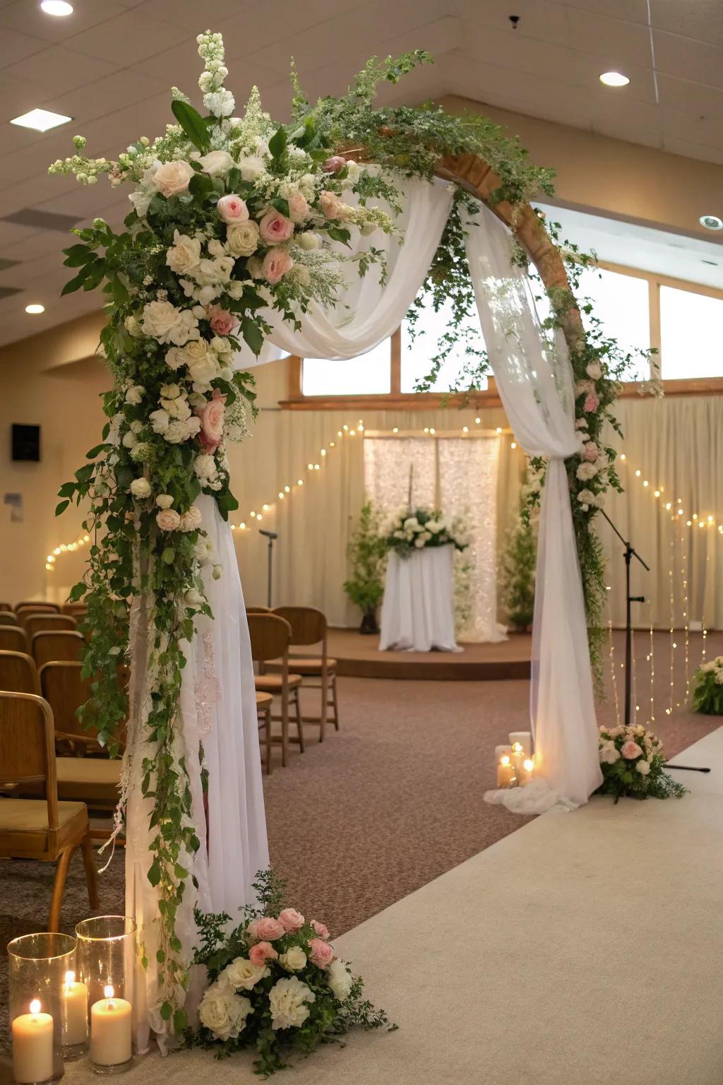 Create a romantic atmosphere with a lush floral archway 🌿 #FloralArch #WeddingInspiration