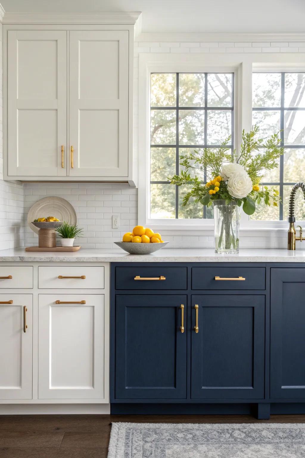 Two-tone cabinets bring a dynamic and refreshing look to your kitchen, perfect for a contemporary update.