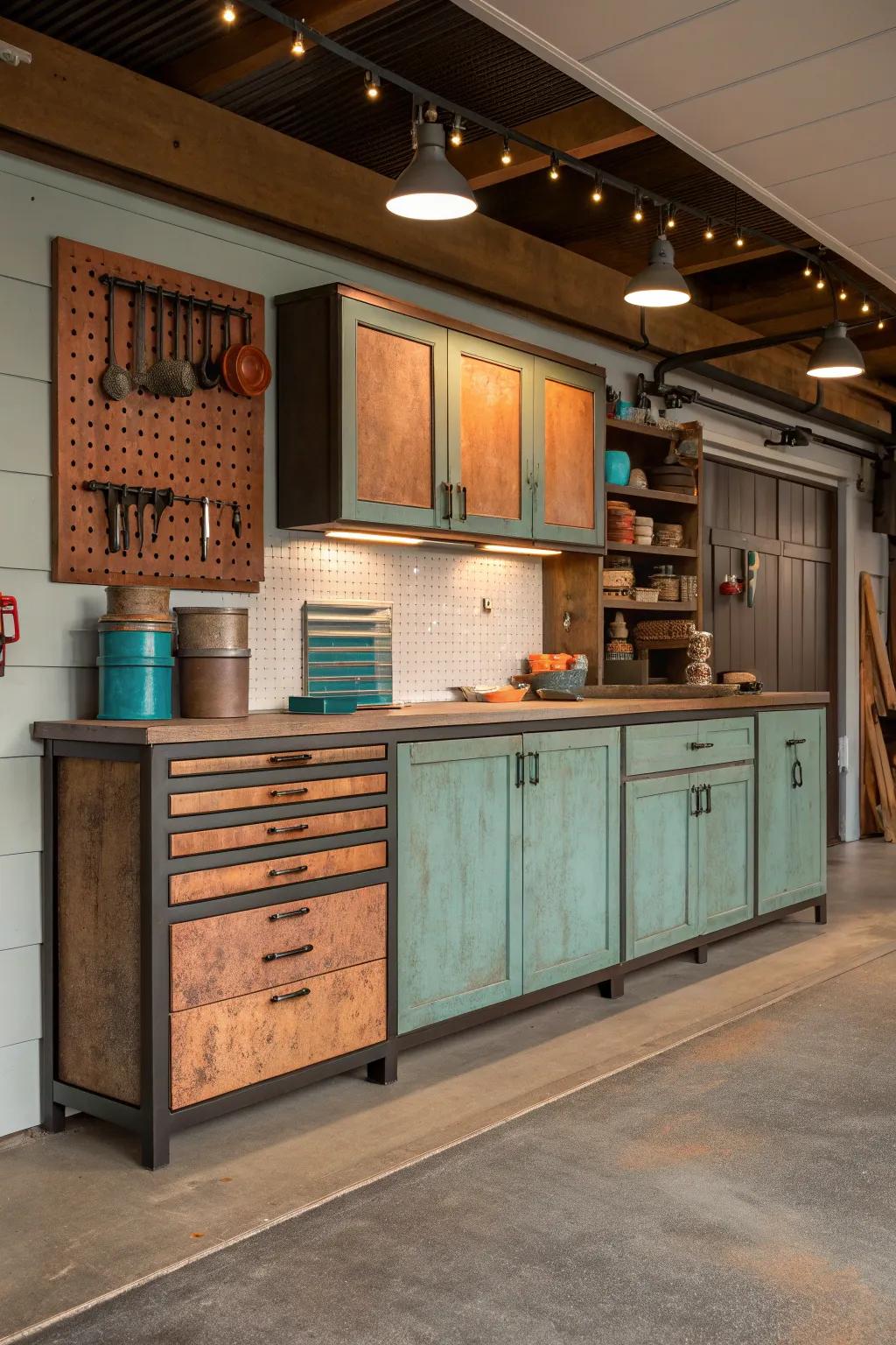 Give your garage a chic makeover with repurposed kitchen cabinets. Elegance meets efficiency!