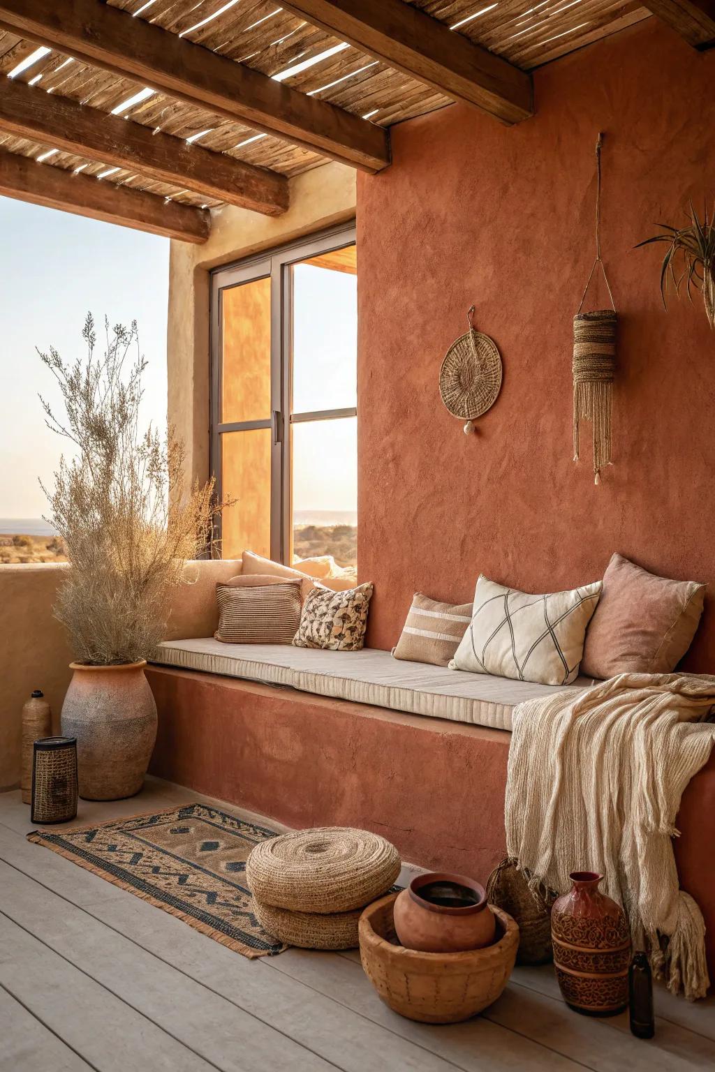 Earthy tones bring warmth and coziness to expansive loft spaces.