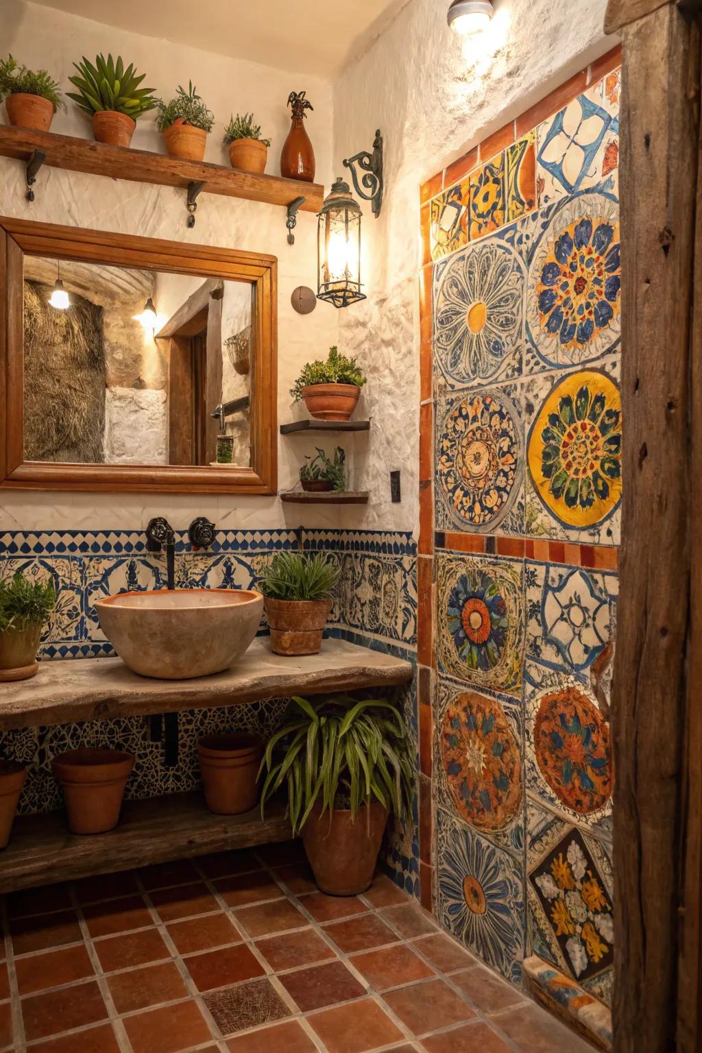 Brighten up your bathroom with the lively patterns of Talavera tiles.