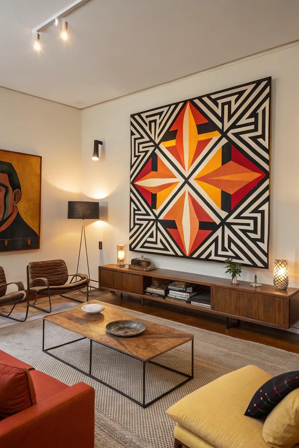 Transform your space with bold geometric patterns that capture the essence of mid-century modern art.