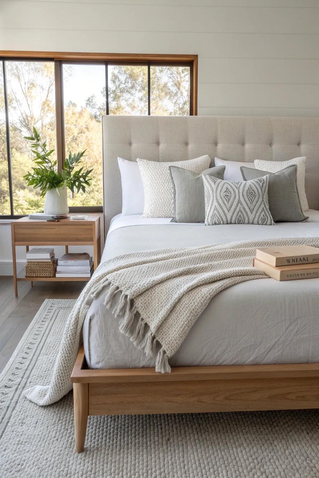 Achieve a perfectly balanced look with symmetrical pillow arrangements that bring harmony and style to your bedroom.