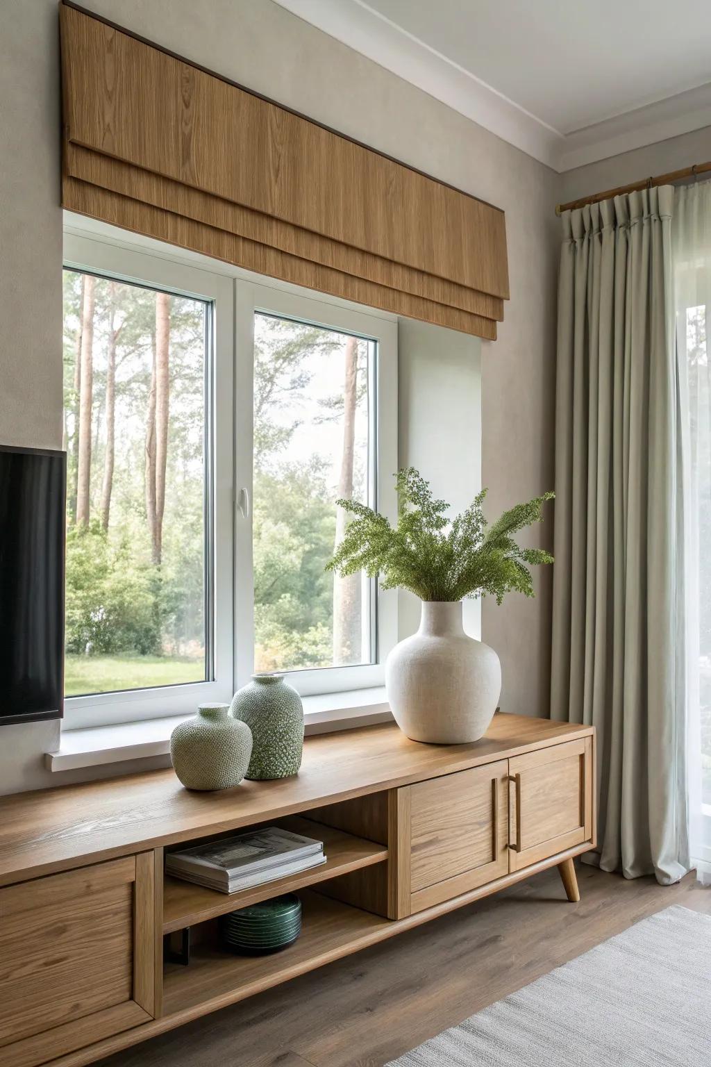 Embrace the elegance of minimalist wood valances for a clean, modern look. #MinimalistDesign #HomeElegance