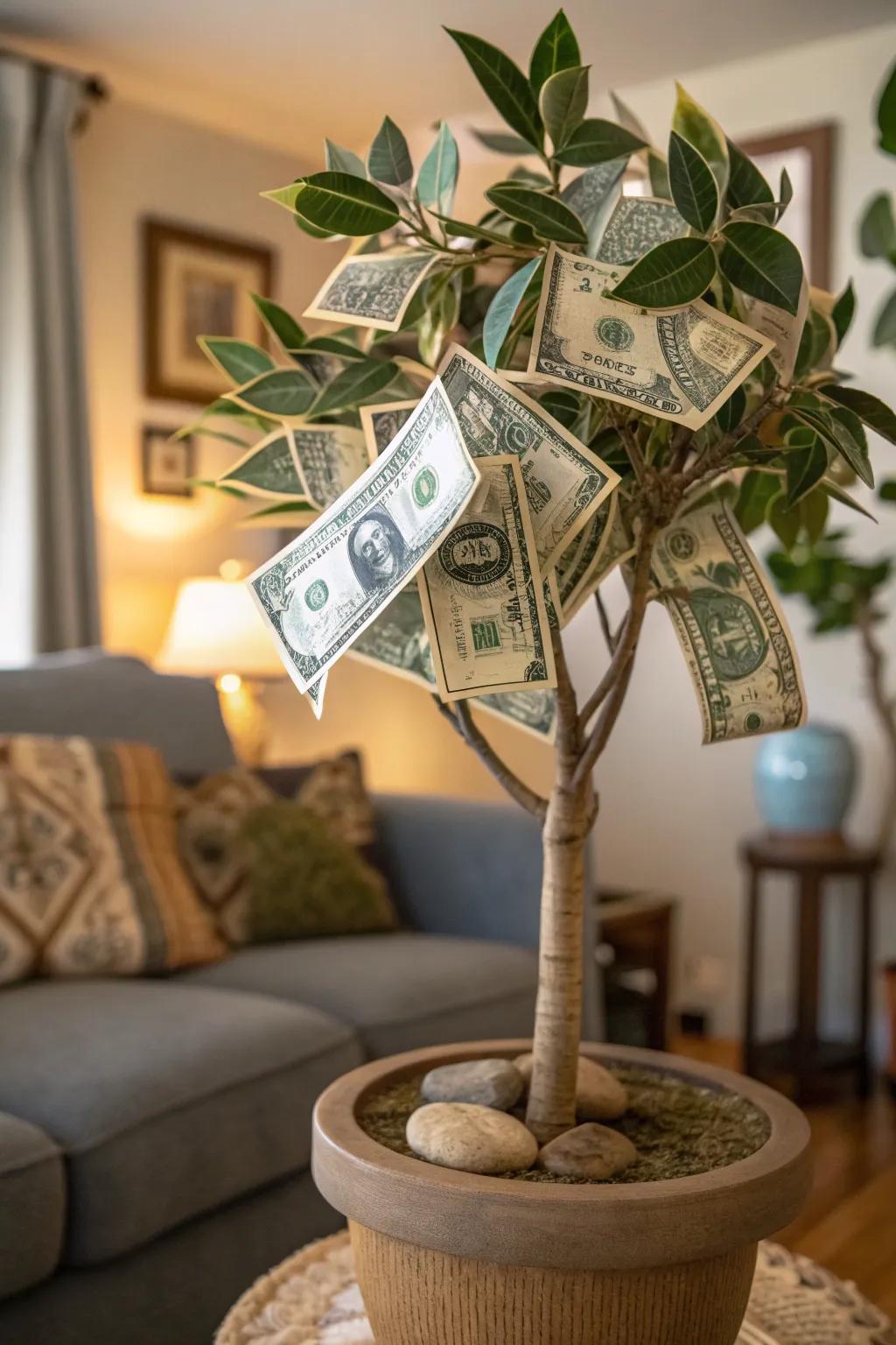 Embrace prosperity with a classic money tree centerpiece that's both elegant and symbolic.