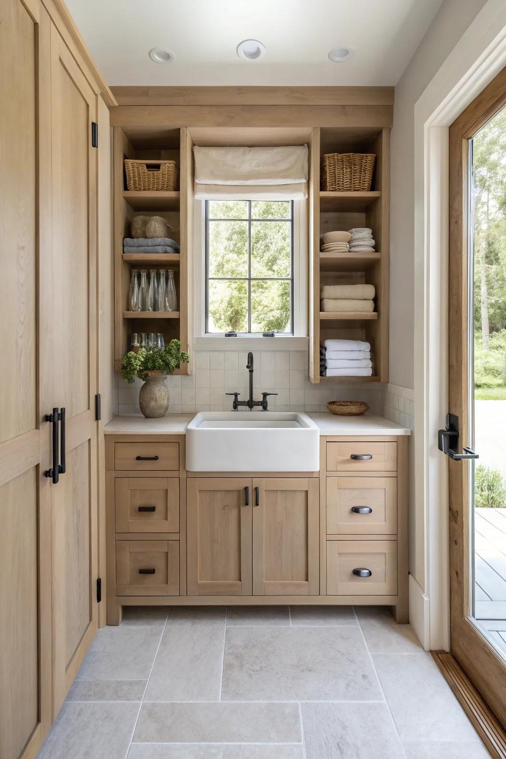 Seamless cabinet integration creates a sleek and organized mudroom space.