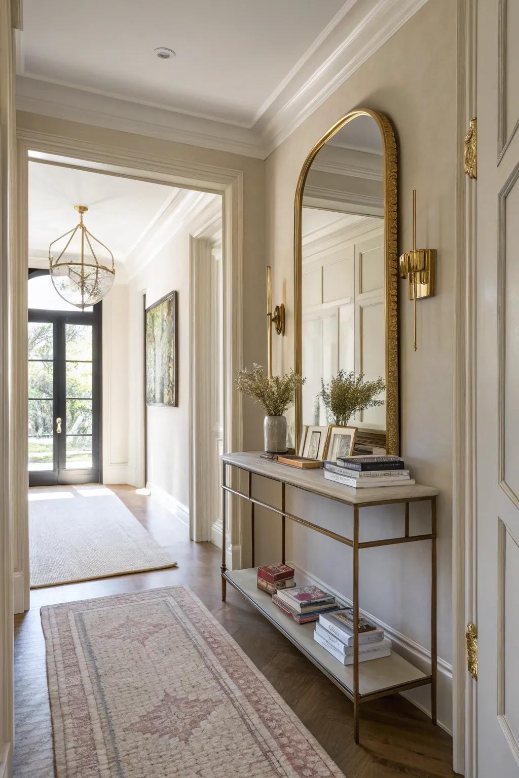 A statement mirror not only adds style but also opens up the space. #InteriorDesign #HomeHacks