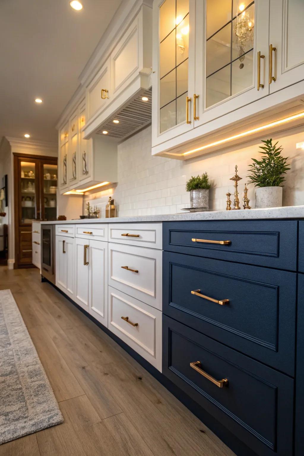 Harness the power of contrast with two-tone cabinets that elevate your kitchen aesthetic.