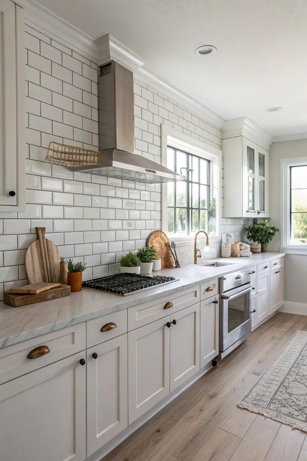 White subway tiles bring timeless elegance to any kitchen, bouncing light to create an airy feel.