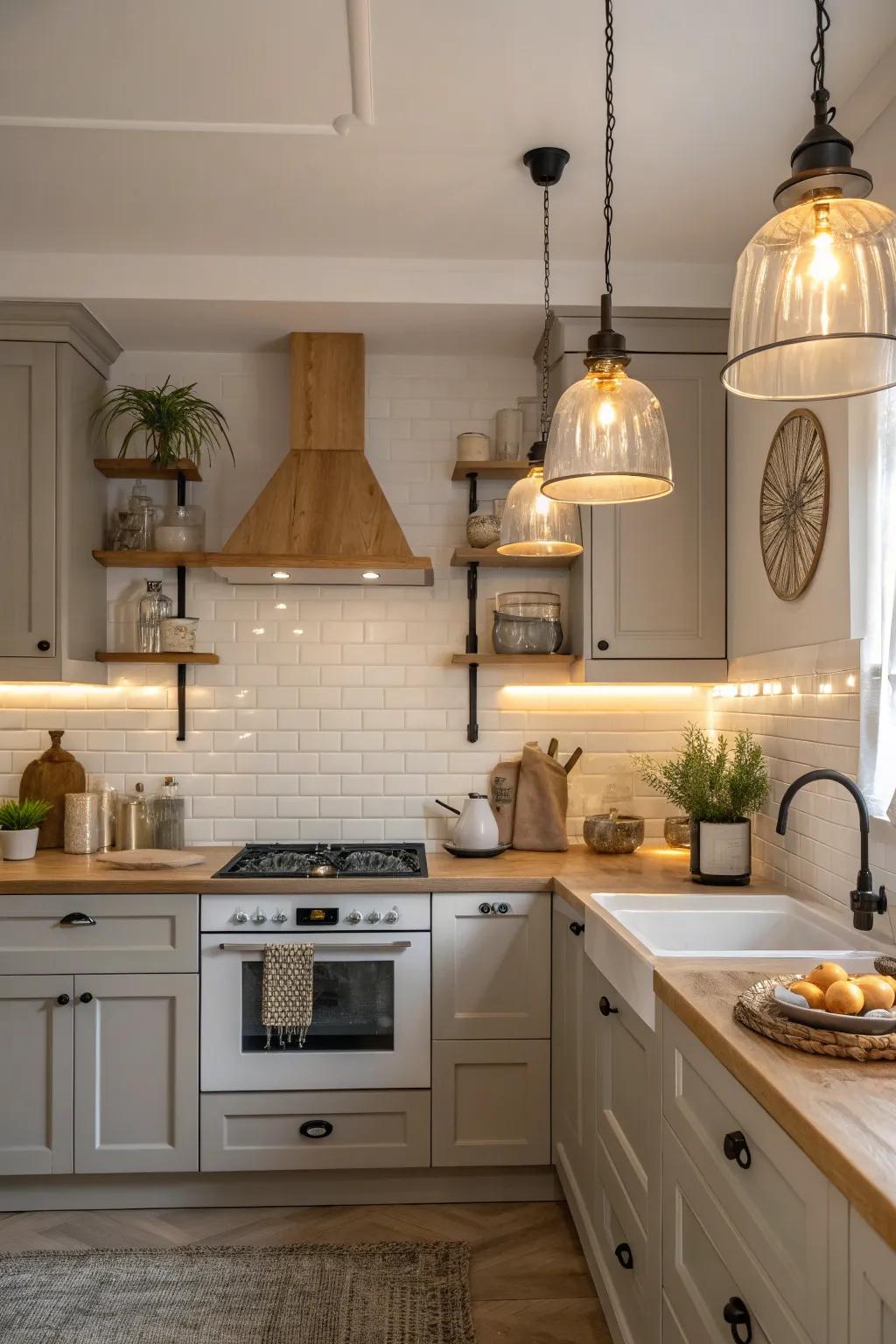 Add a dash of elegance to your kitchen with pendant lights that perfectly highlight your stove.
