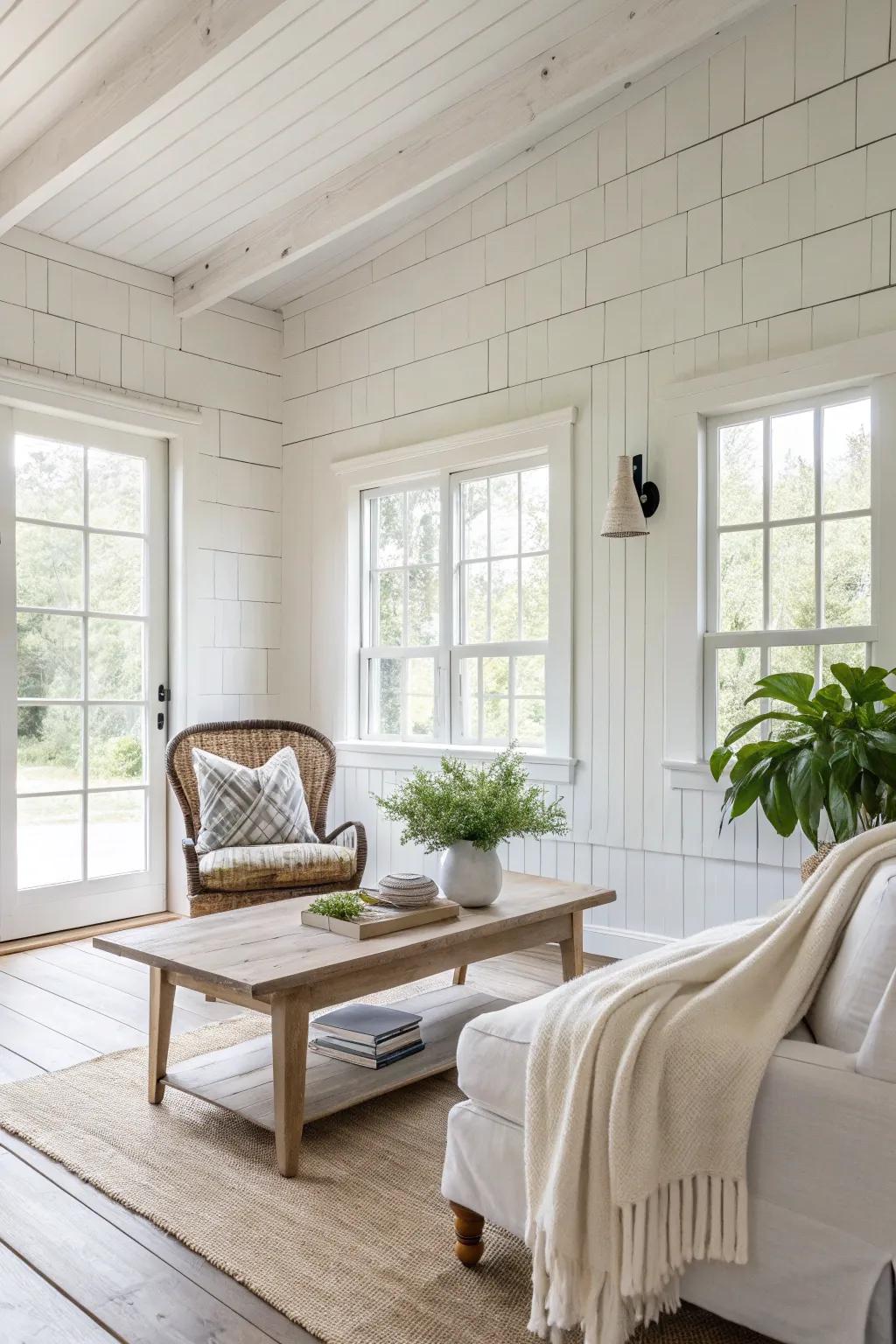 White paint can totally transform knotty pine walls into a bright and airy delight.
