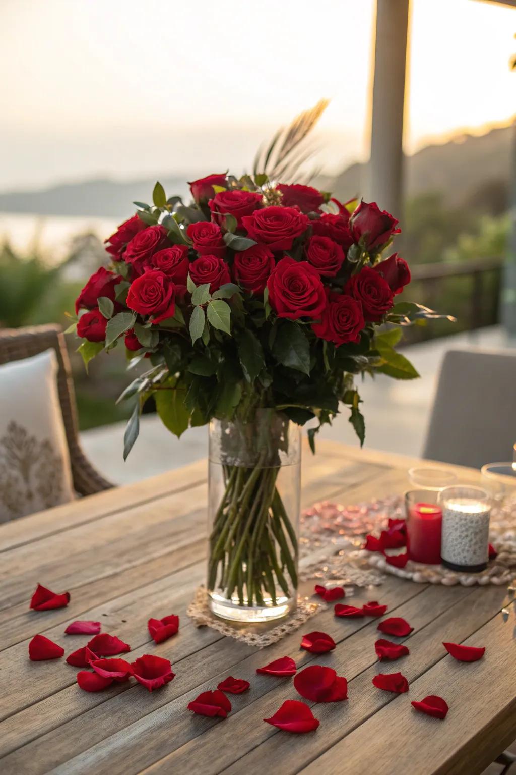 Classic elegance with a bouquet of red roses that never goes out of style.