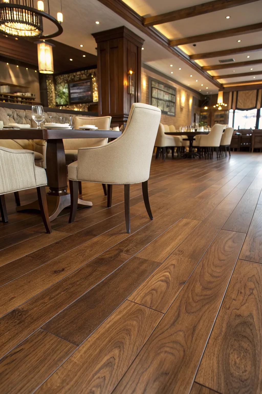 Embrace the natural charm of wood for a warm and welcoming restaurant atmosphere.