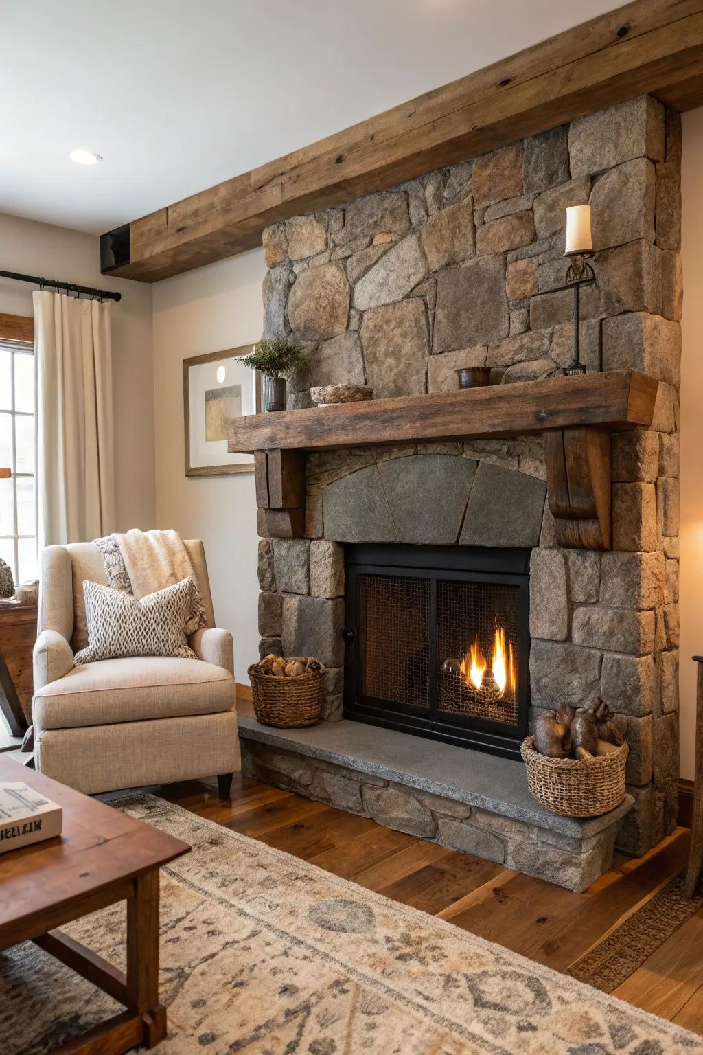 Natural stone adds timeless beauty and rustic charm to any fireplace design.