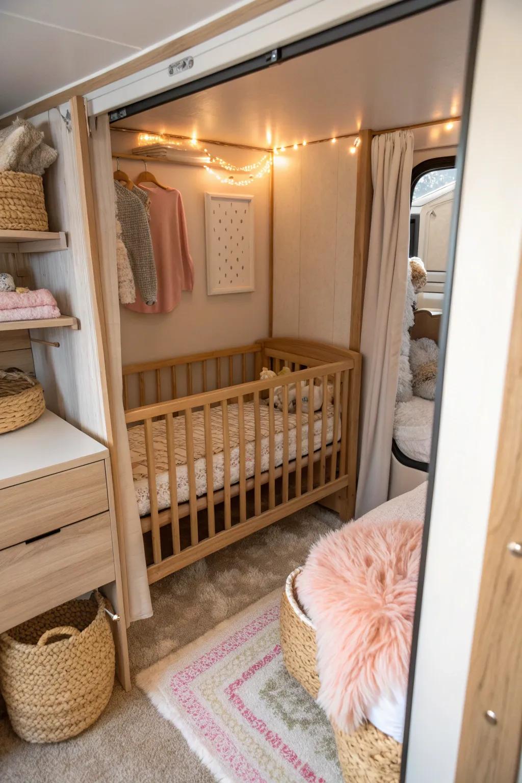 Turn a closet into a cozy nursery nook that fits perfectly in your RV.