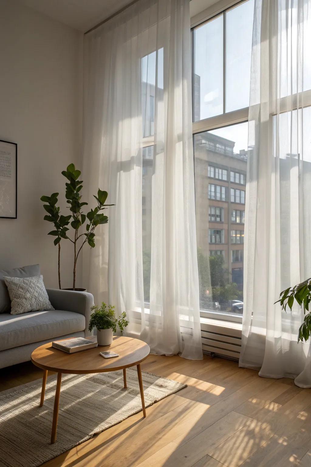 Brighten up your living room with sheer curtains that let in ample sunlight while maintaining a cozy atmosphere. #LivingRoomGoals #SheerElegance