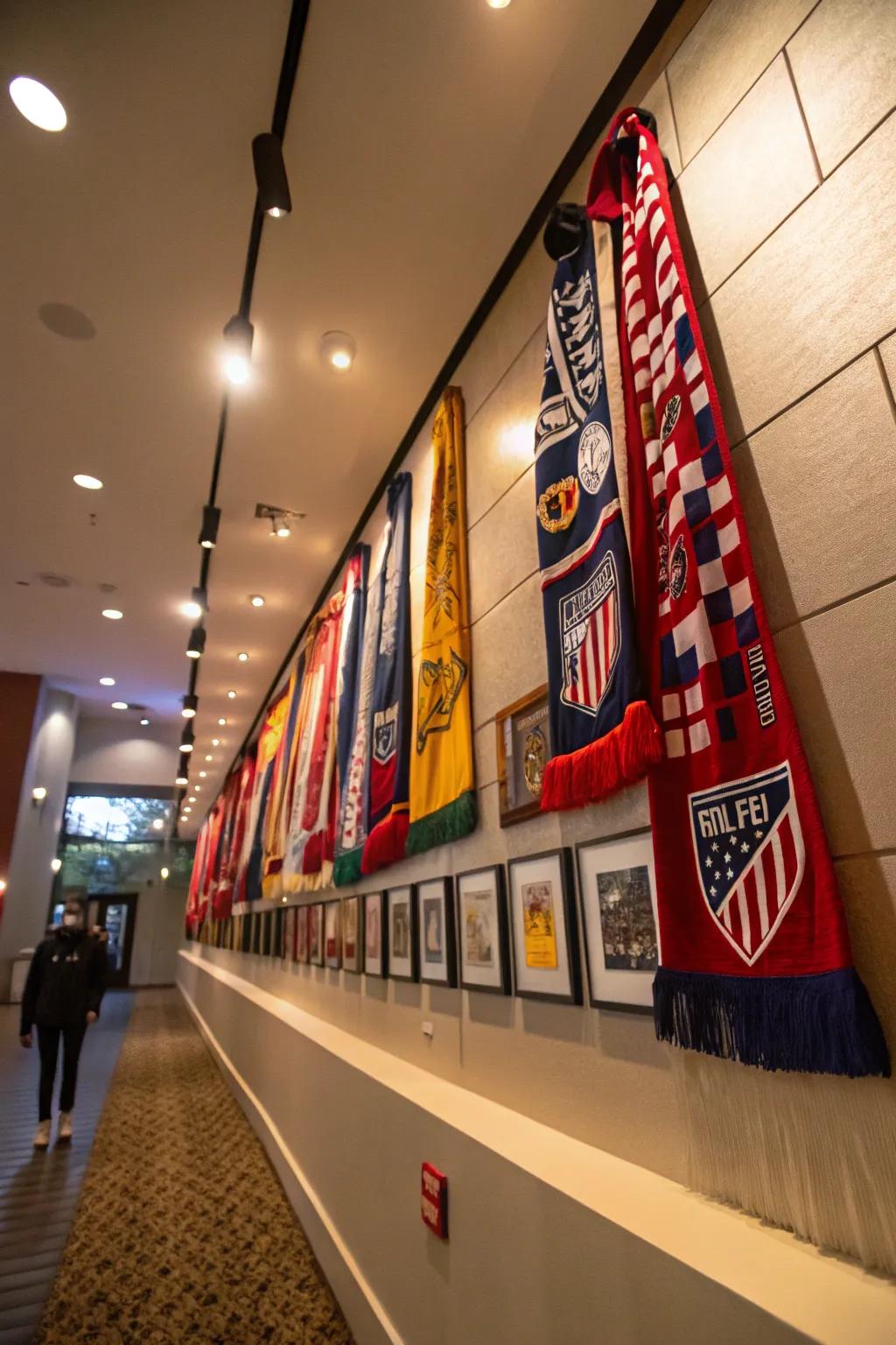Create a tapestry of team spirit with your soccer scarves, turning a simple wall into a vibrant art piece.
