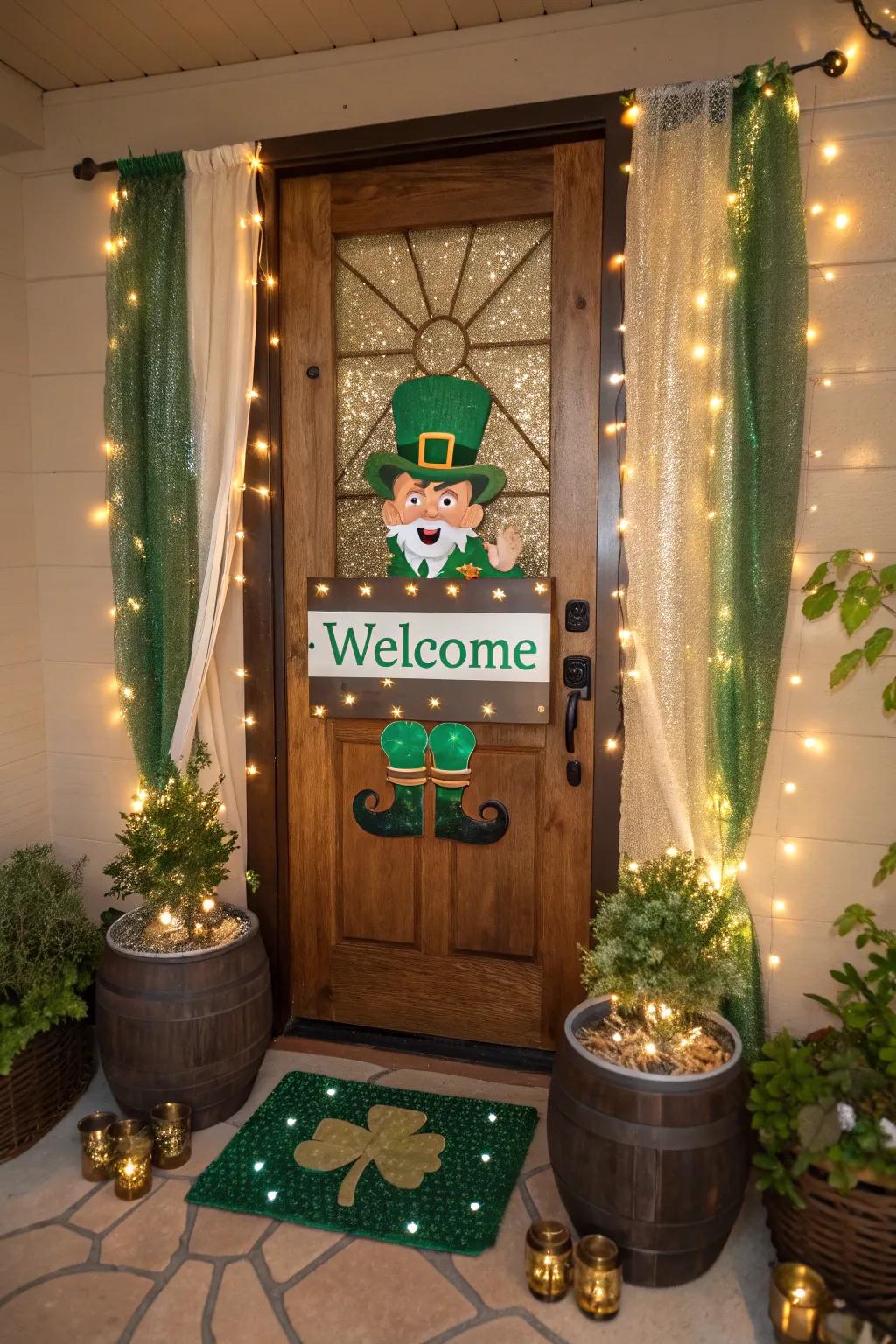 A charming leprechaun welcome greets guests with a sprinkle of Irish magic.