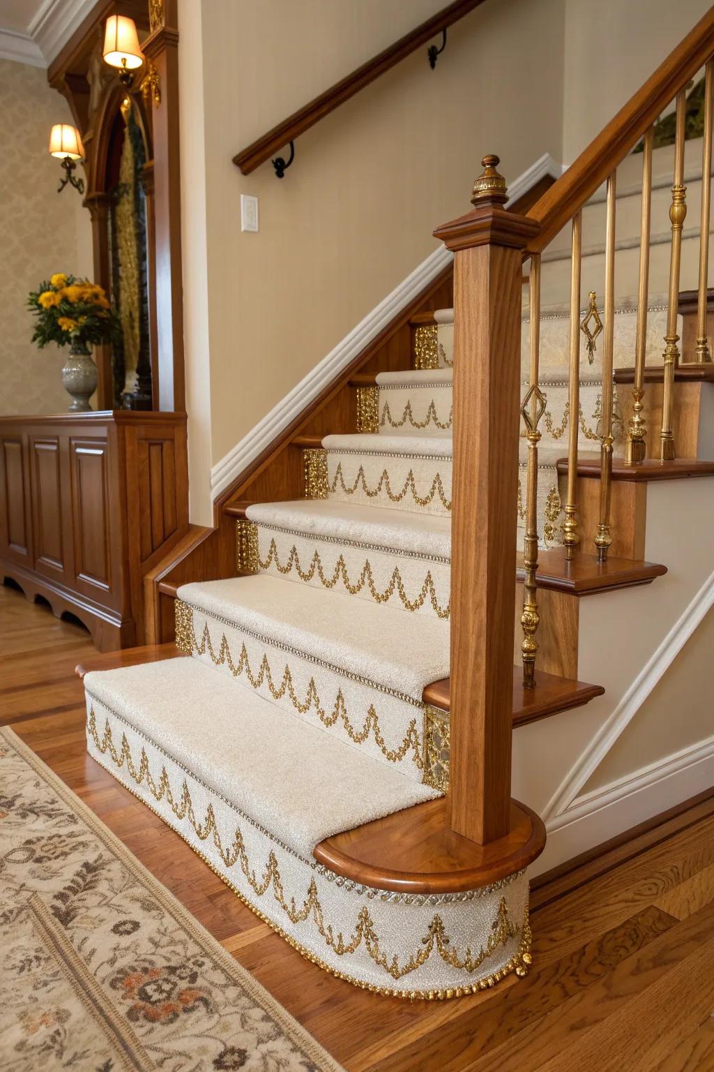 Ornate trims add character and enhance the elegance of any staircase. #StaircaseGoals #HomeDesign