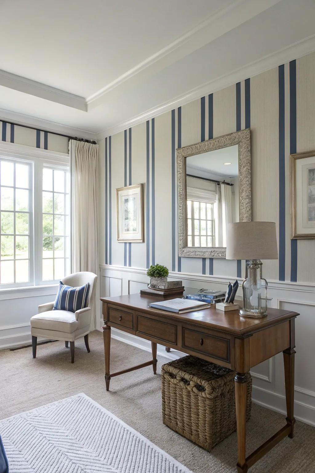 Elevate your space with timeless vertical stripes that add height and sophistication.