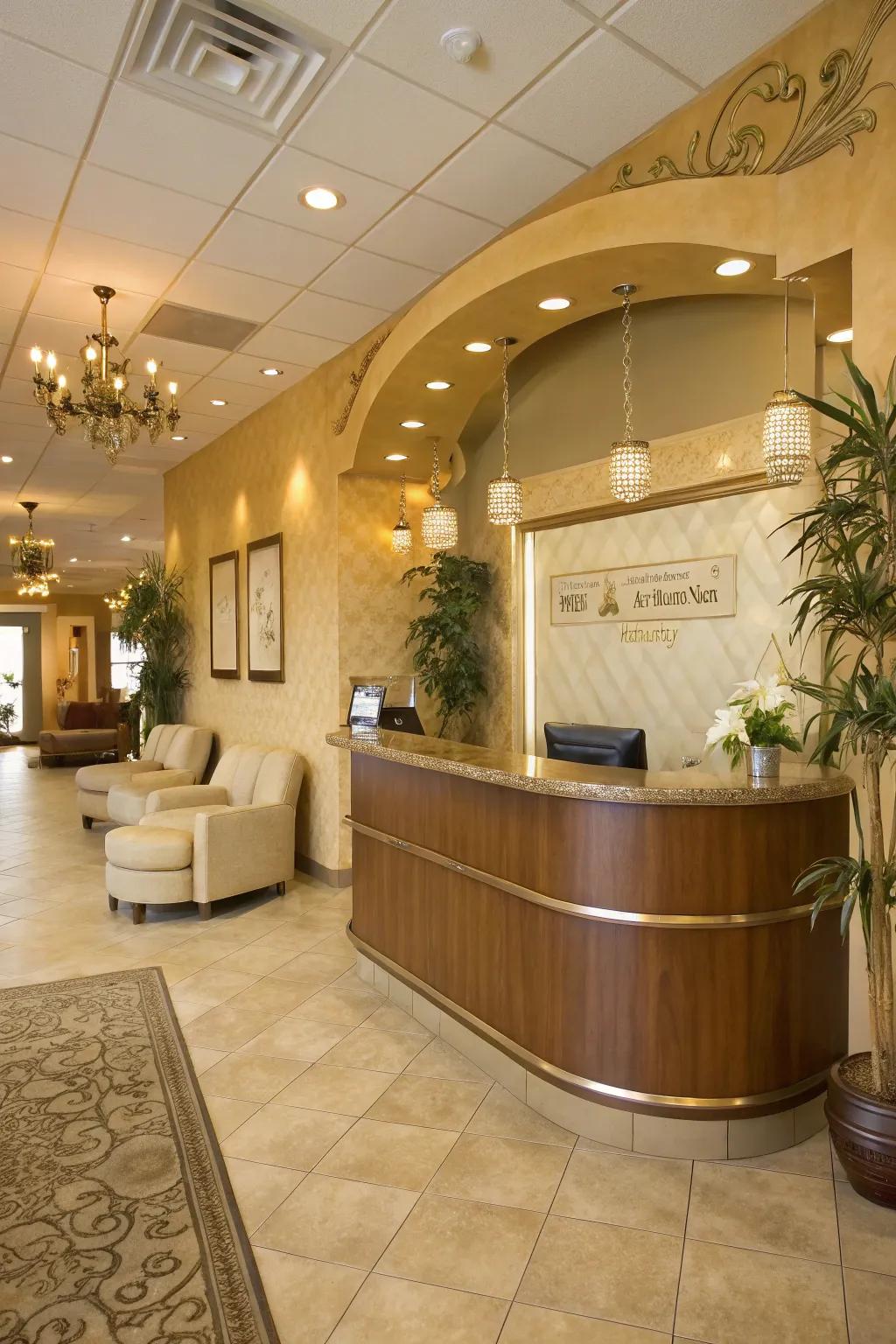 A chic reception area sets the stage for a memorable tanning experience.