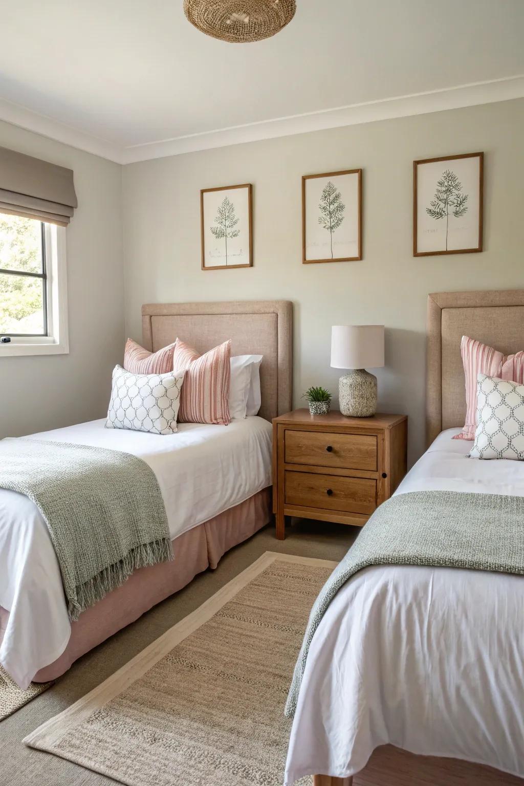 Symmetry brings balance and peace to this twin room design.