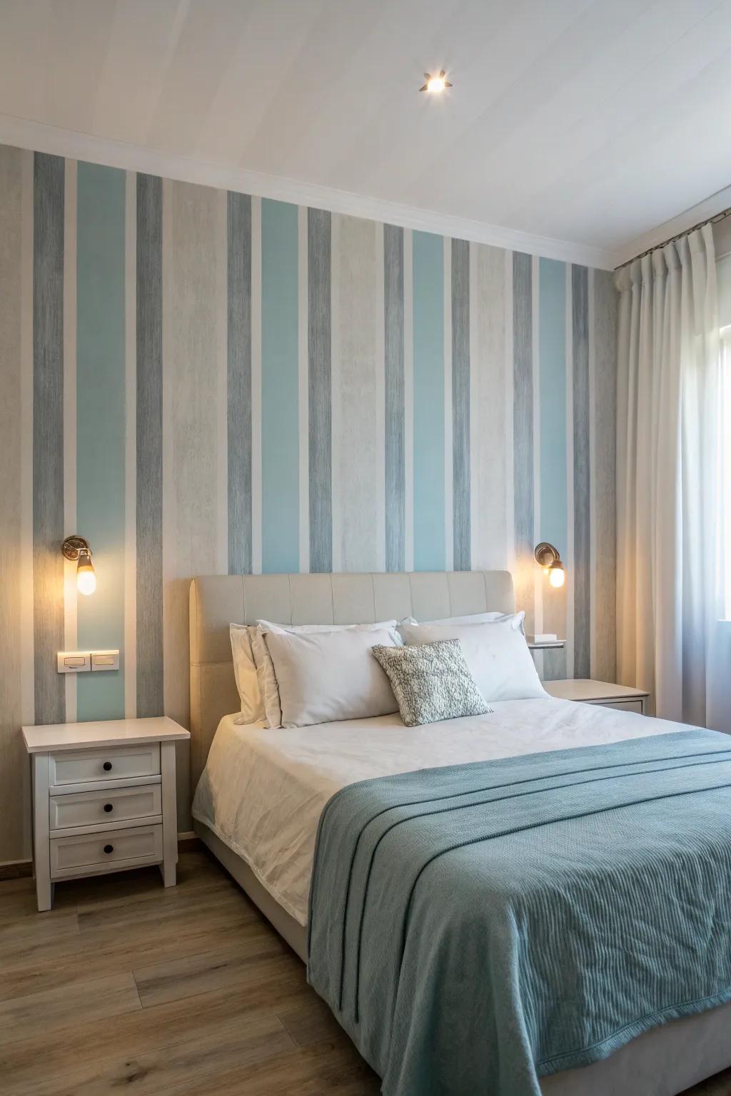 Create a calming oasis with vertical stripes that enhance your bedroom's tranquility.
