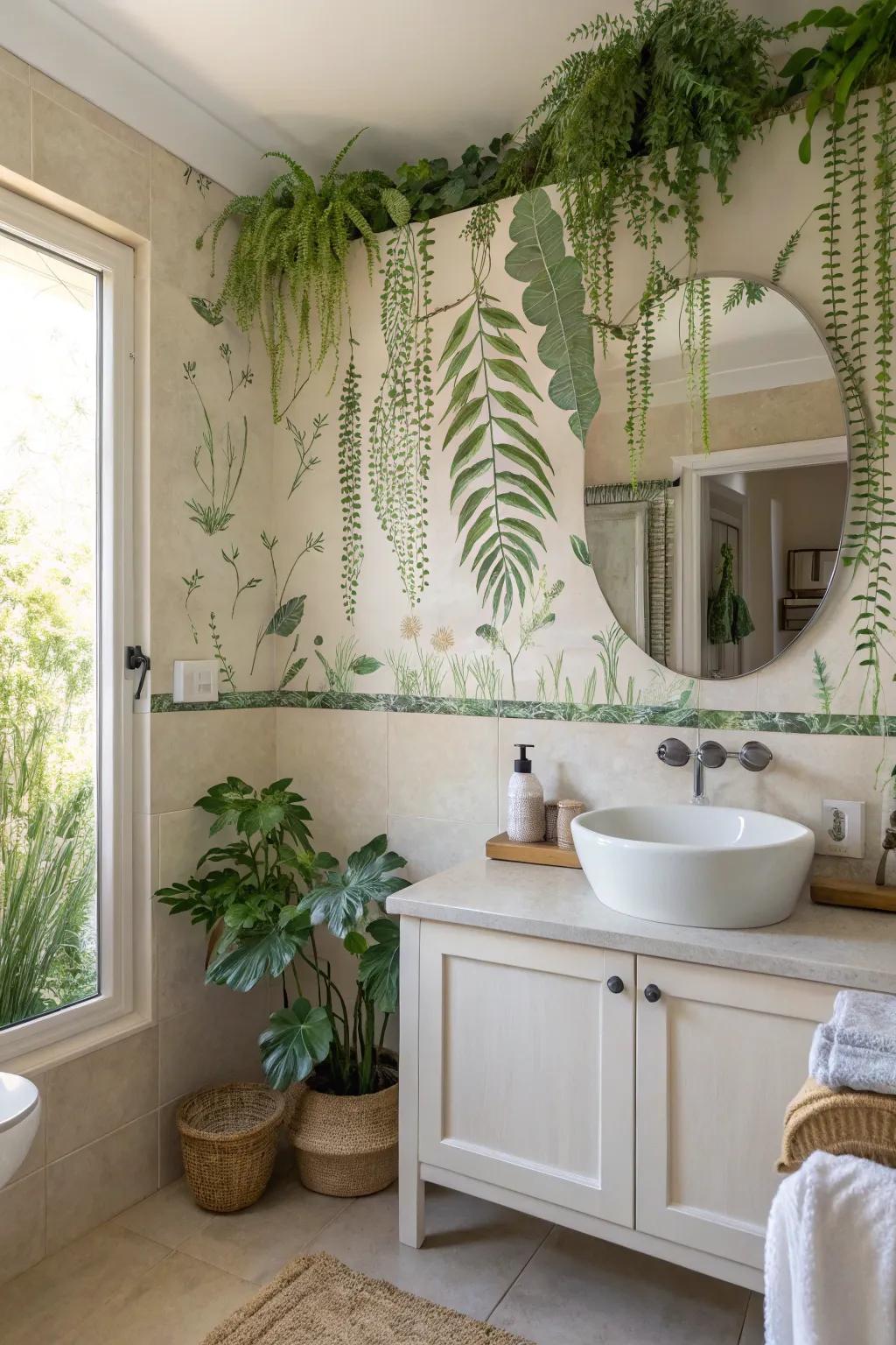 Bring the outdoors in with botanical wall decals for a fresh bathroom update.