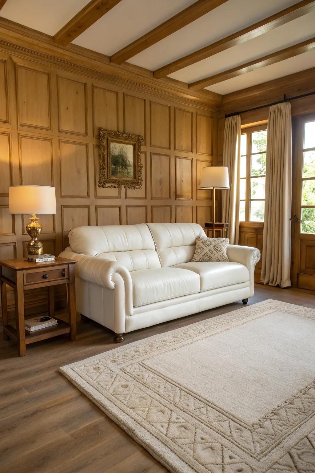 Simplicity is the ultimate sophistication with a white leather sofa in a minimalist setting.