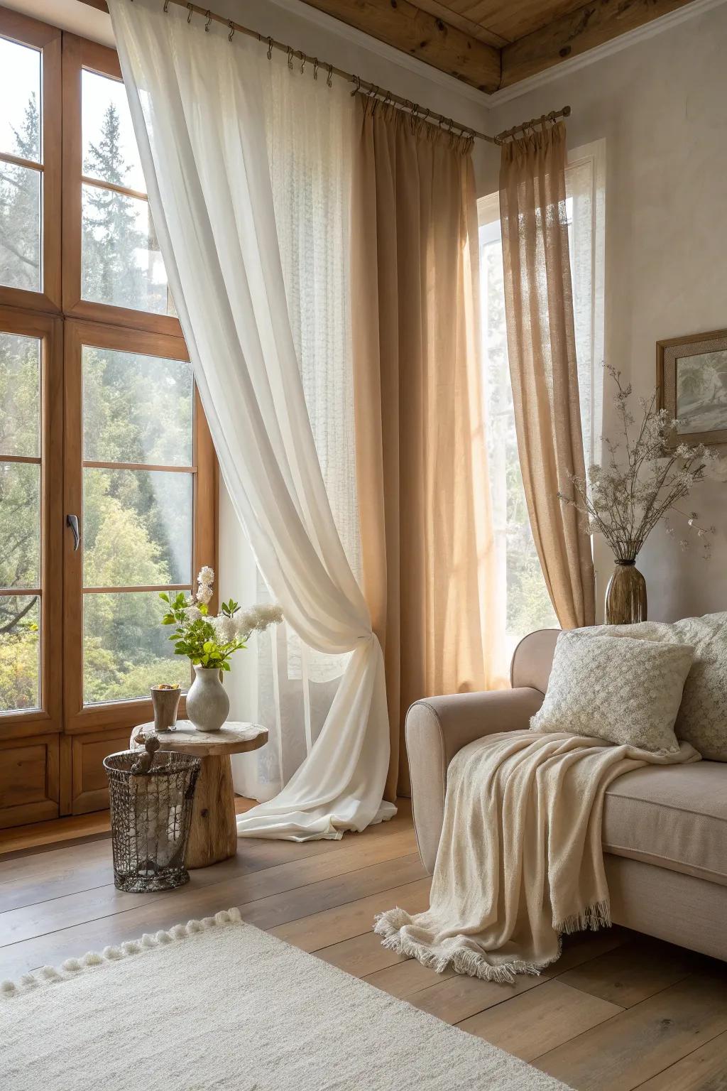 Let the light dance through delicate sheer curtains for a tranquil window seat vibe.