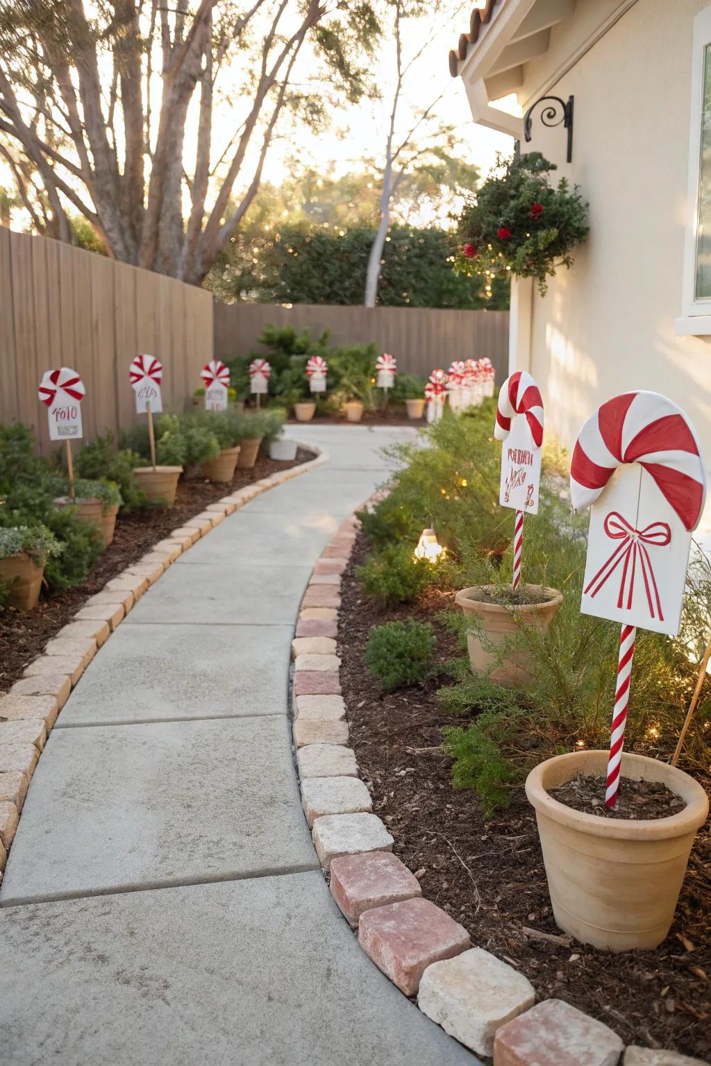 Spread holiday cheer with candy cane yard signs that delight passersby.