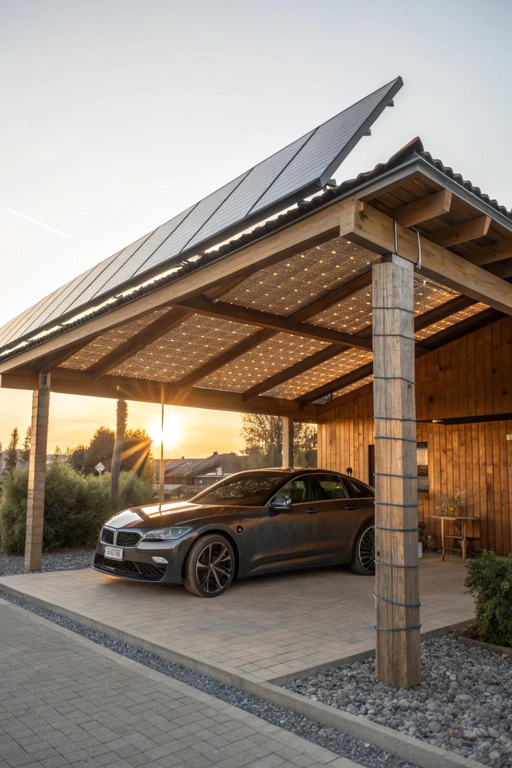 Harness the power of the sun with solar panels on your carport for a sustainable home. 🌞 #EcoFriendly #SolarEnergy