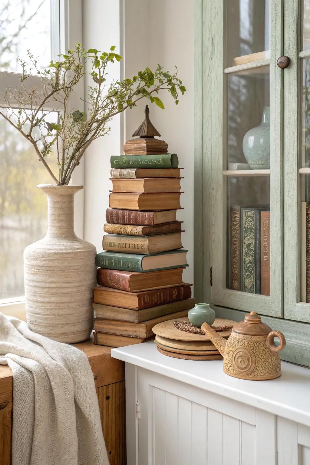 Books add height, depth, and a classic touch to your curio cabinet display. 📚 #BookLove #ClassicDecor