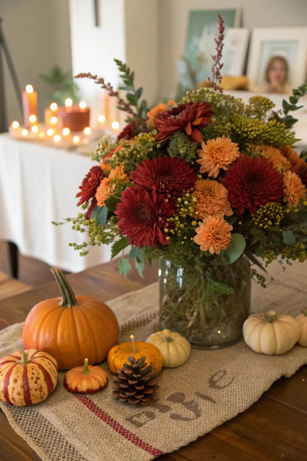 Enhance the ambiance with seasonal flower arrangements that celebrate fall's beauty.