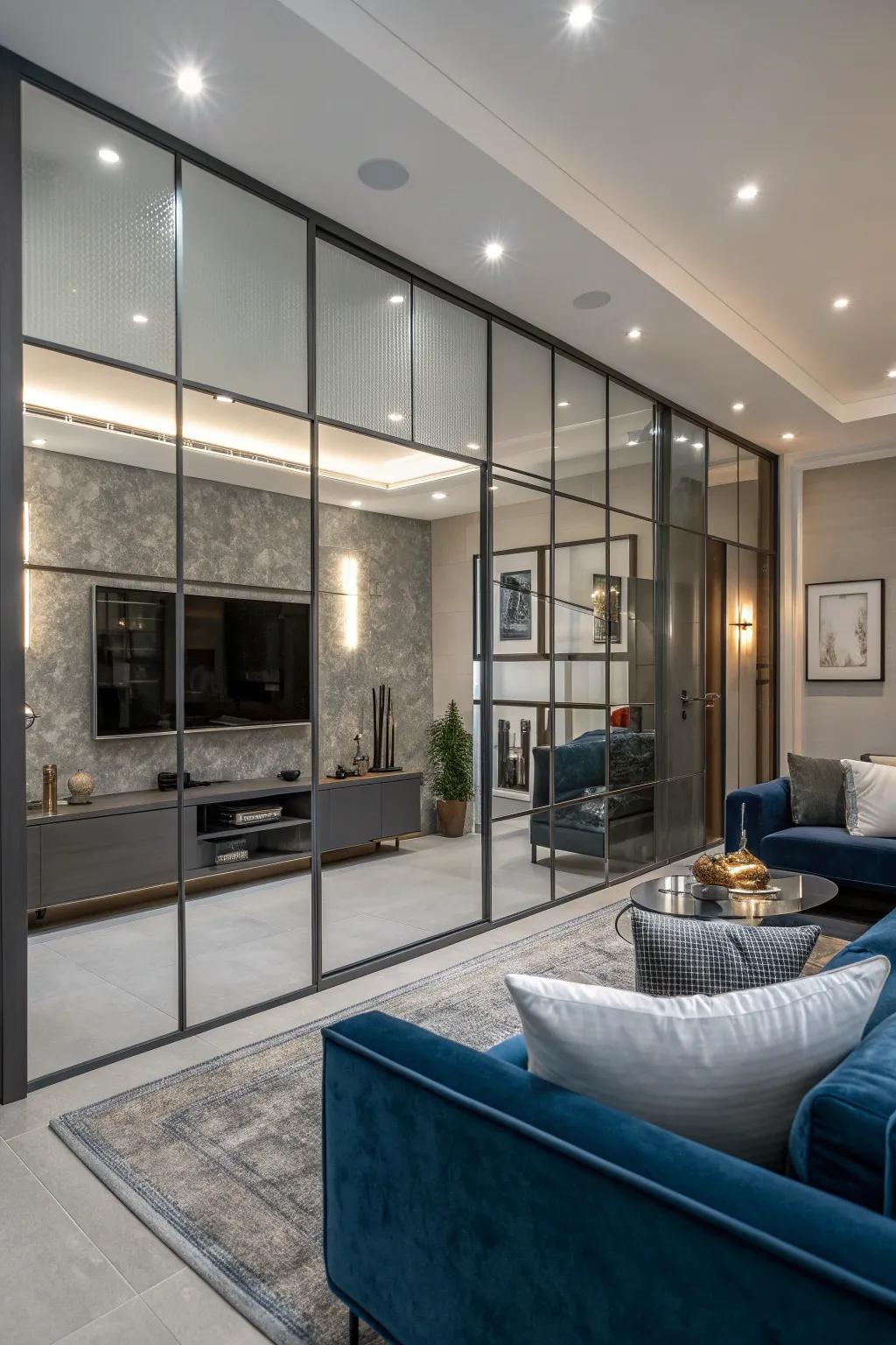 Achieve a sleek, modern aesthetic with glass panels that bring light and sophistication to any room. 💡 #ModernDesign #GlassWalls #InteriorSophistication