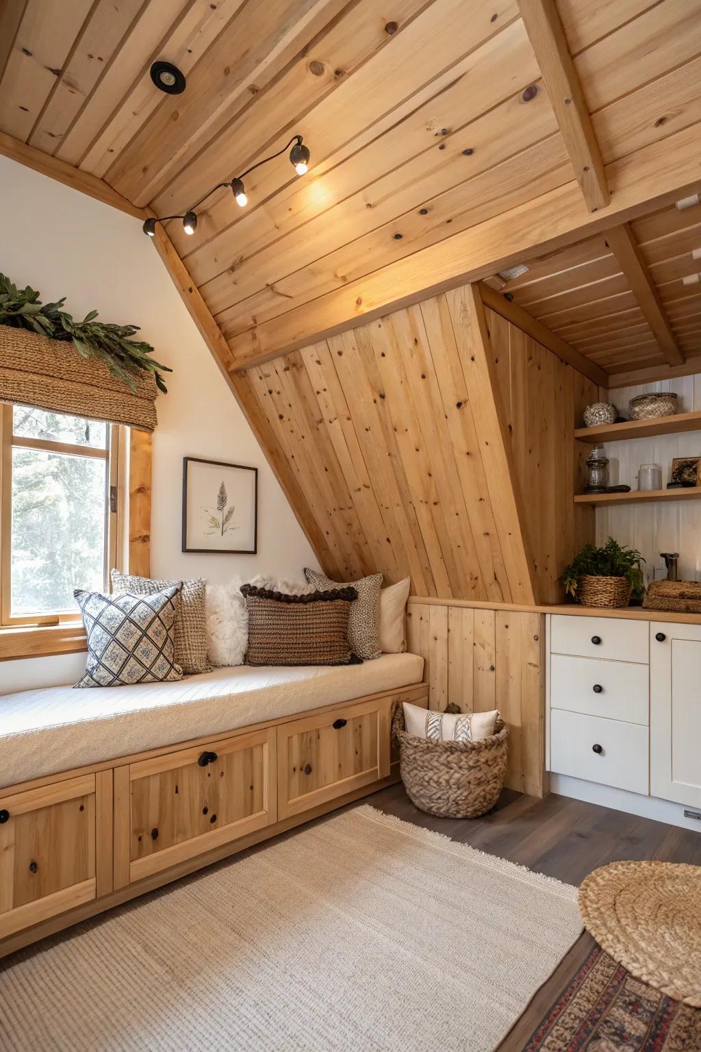 Wrap your kitchen in warmth with knotty pine ceilings that echo the cabinetry. 🌲 #CeilingDesign #WarmInteriors