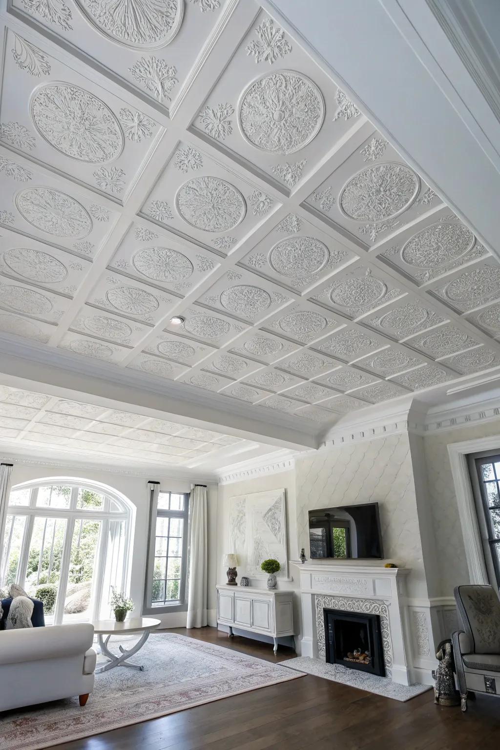 Embrace simplicity with a white ceiling, adding a touch of texture for subtle interest.