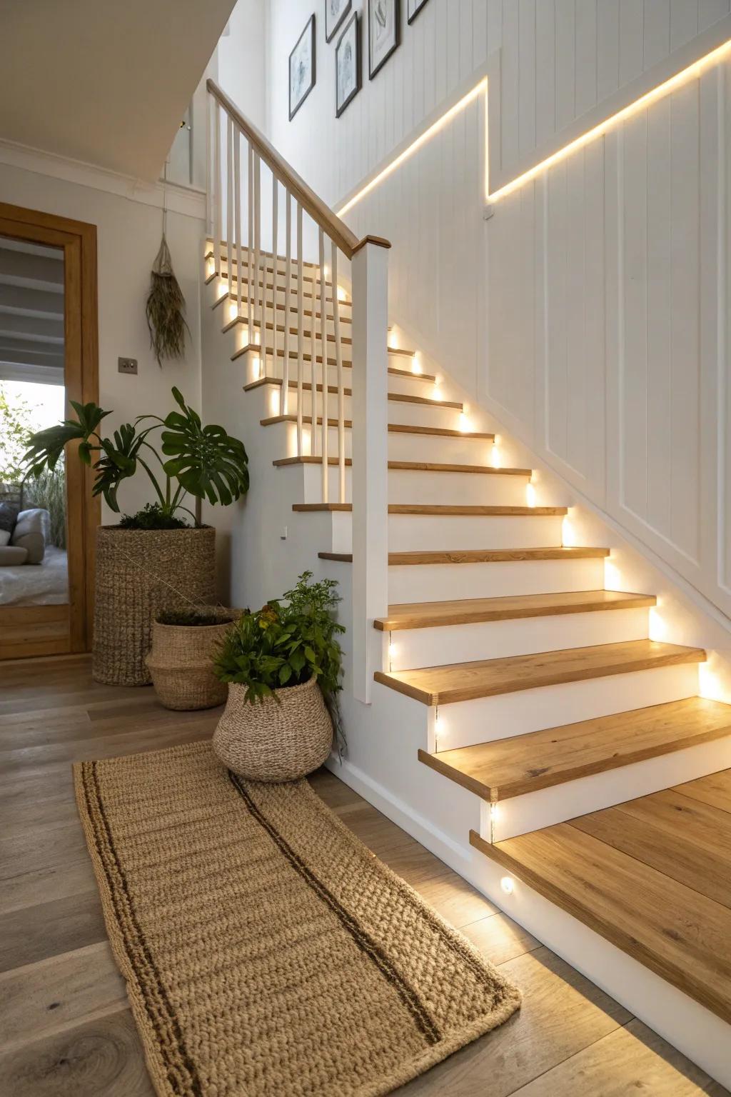 Integrated lighting enhances safety and ambiance with style.