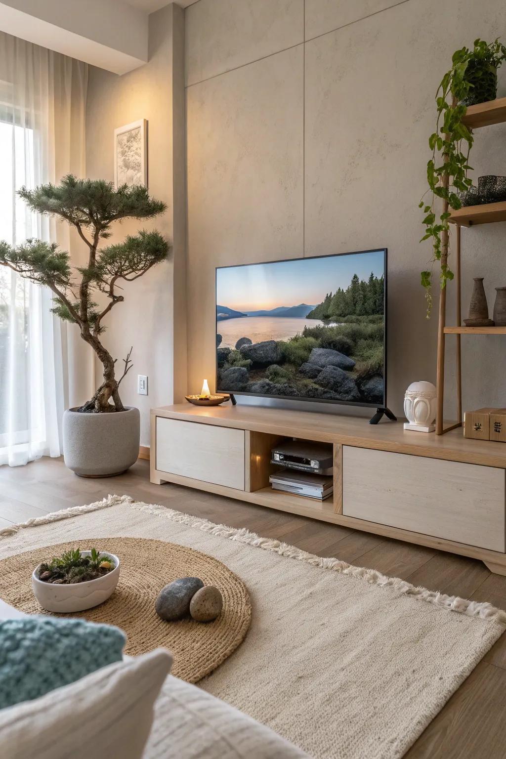 Create a Zen retreat in your home with a TV nook that promotes peace and relaxation. 🧘‍♀️ #ZenLiving #PeacefulHome