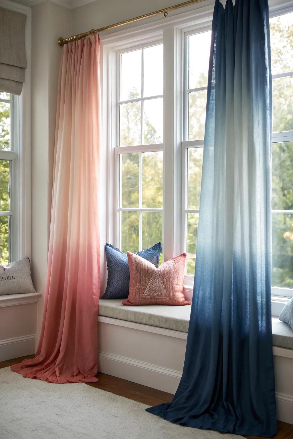 Ombre curtains add a modern and artistic touch to your window seat.
