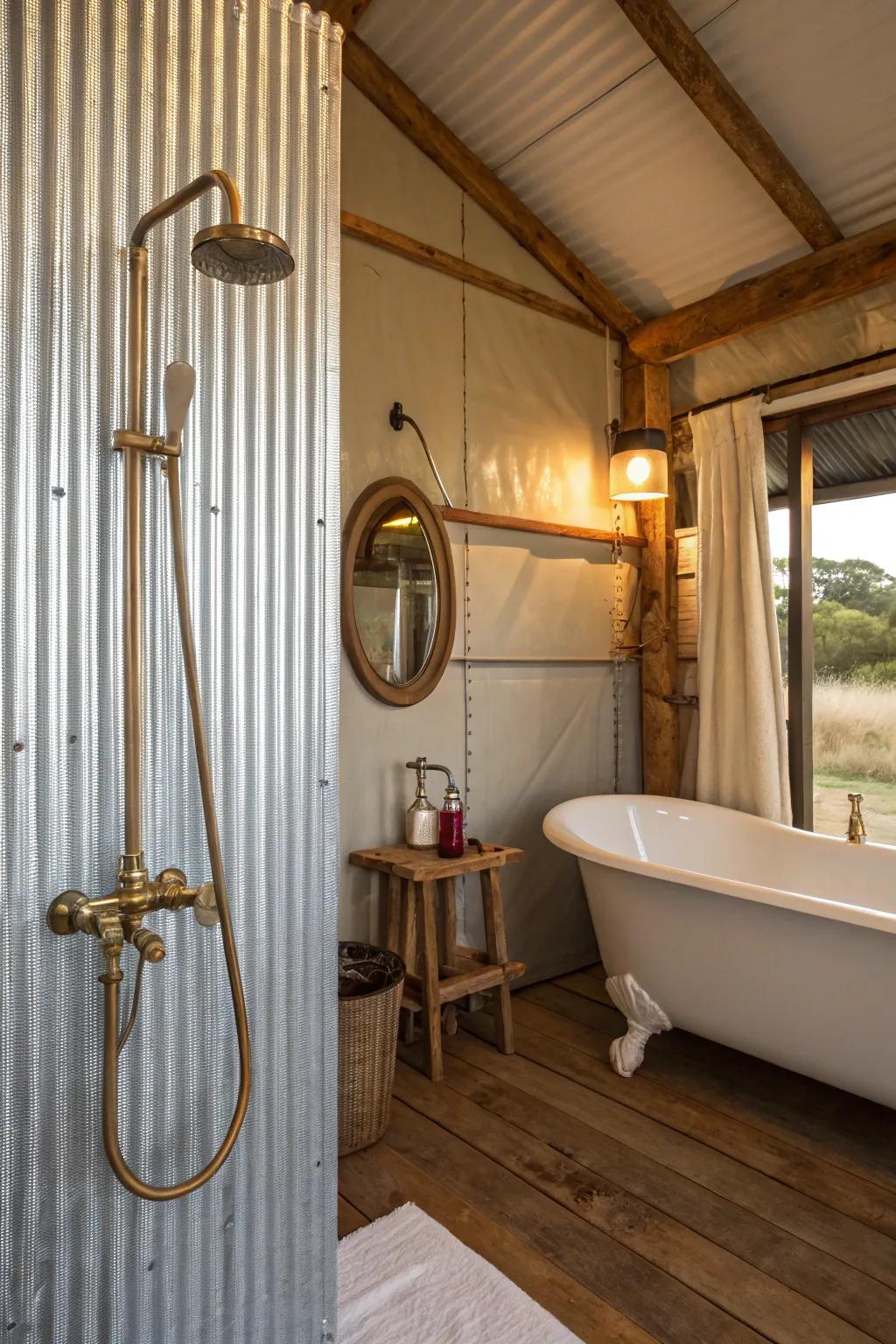 Achieve timeless elegance with corrugated metal in your bathroom design. 🕰️ #TimelessDesign #ElegantInteriors #BathroomStyle