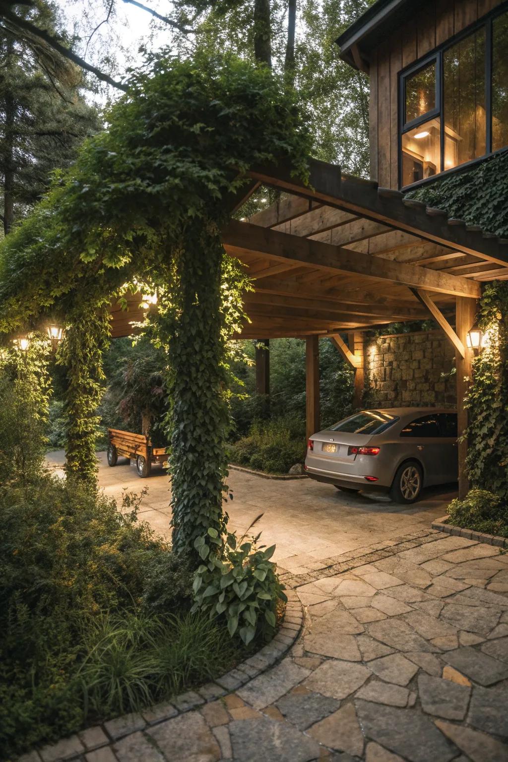 Transform your carport with lush greenery for a peaceful and private retreat.