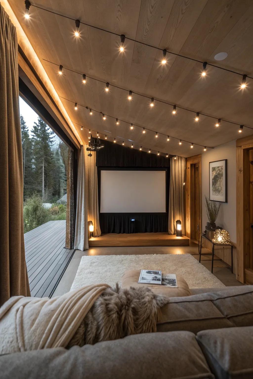 Smart curtain lights add drama and flair to your theater experience.